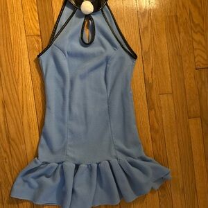 Blue Halter Dress with Black Trim